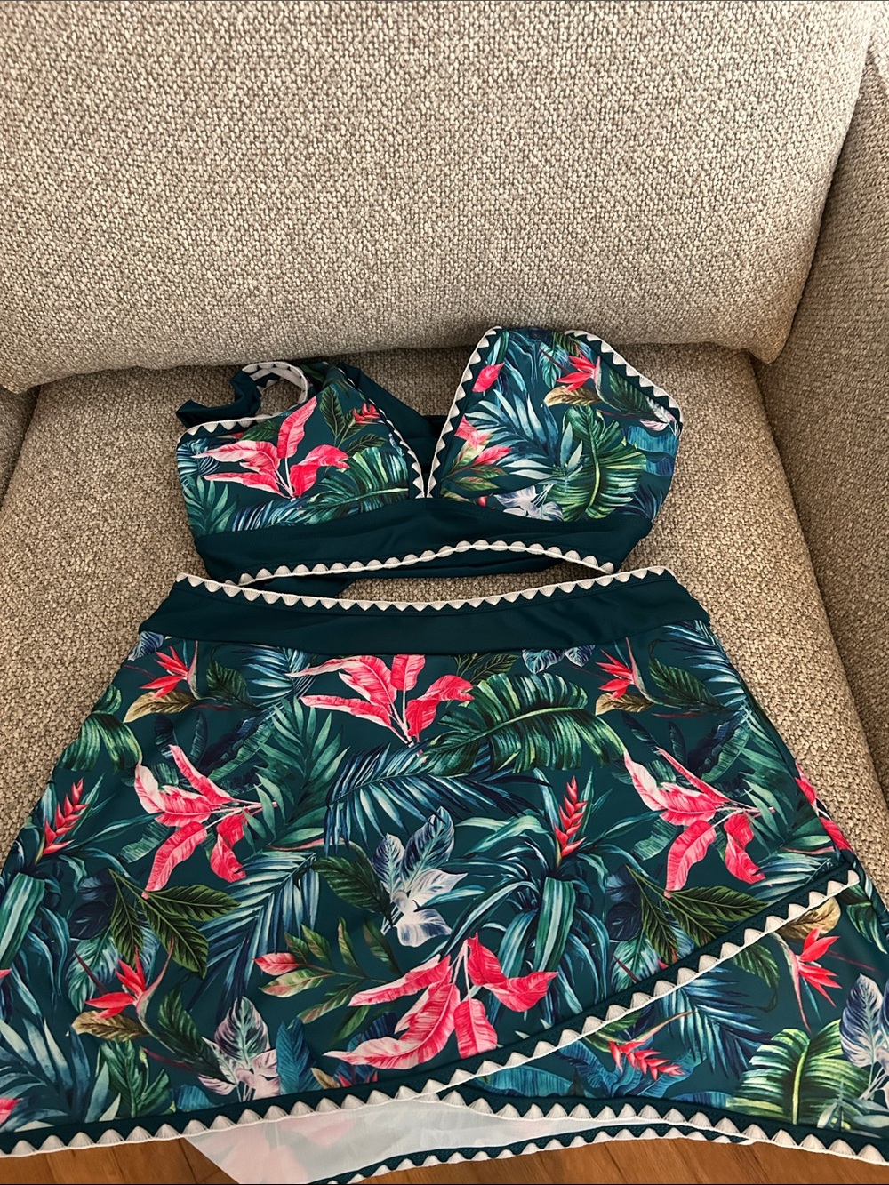 Zaful Forever Young Tropical Floral Bikini Set in Teal and Pink Skirt Small